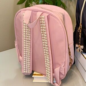 Pink Backpack with Pearl Straps and Rhinestone Bow